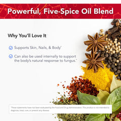 Physician's Strength Fung-X ingredients close-up highlighting spice blend and non-GMO sourcing.