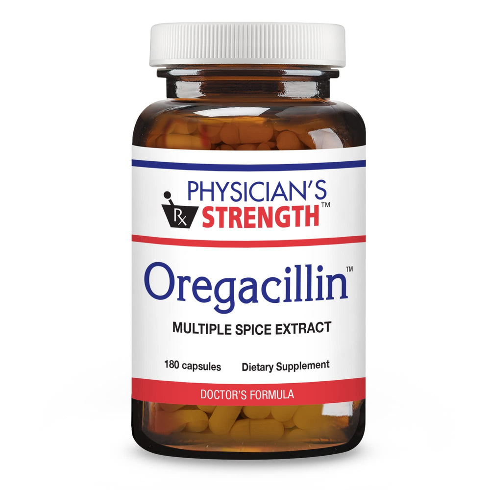 Physician's Strength Oregacillin bottle highlights multiple spice extract for daily support.