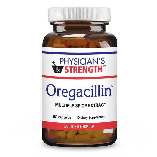 Physician's Strength Oregacillin bottle highlights multiple spice extract for daily support.