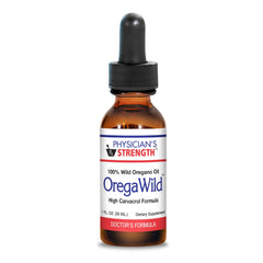 Physician's Strength OregaWild 30ml bottle showing pure wild oregano oil for daily use.