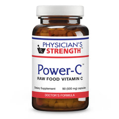 Physician's Strength Power-C bottle with capsules for daily raw vitamin C support.