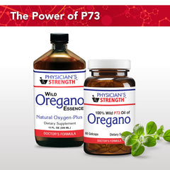 Physician's Strength Wild Oregano-Plus capsules poured into hand for a daily dose.
