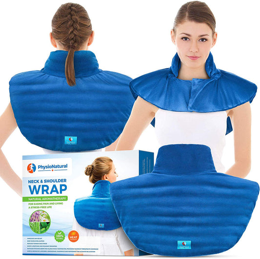 PhysioNatural neck and shoulder wrap cover in plush minky fabric for comfort.