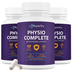 PhysioTru Physio Complete CoQ10 bottle front for easy daily energy support.