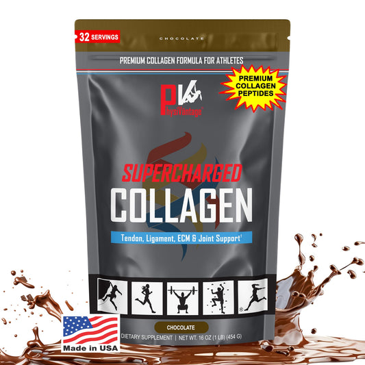 PhysiVantage Supercharged Collagen pouch front for on-the-go use.