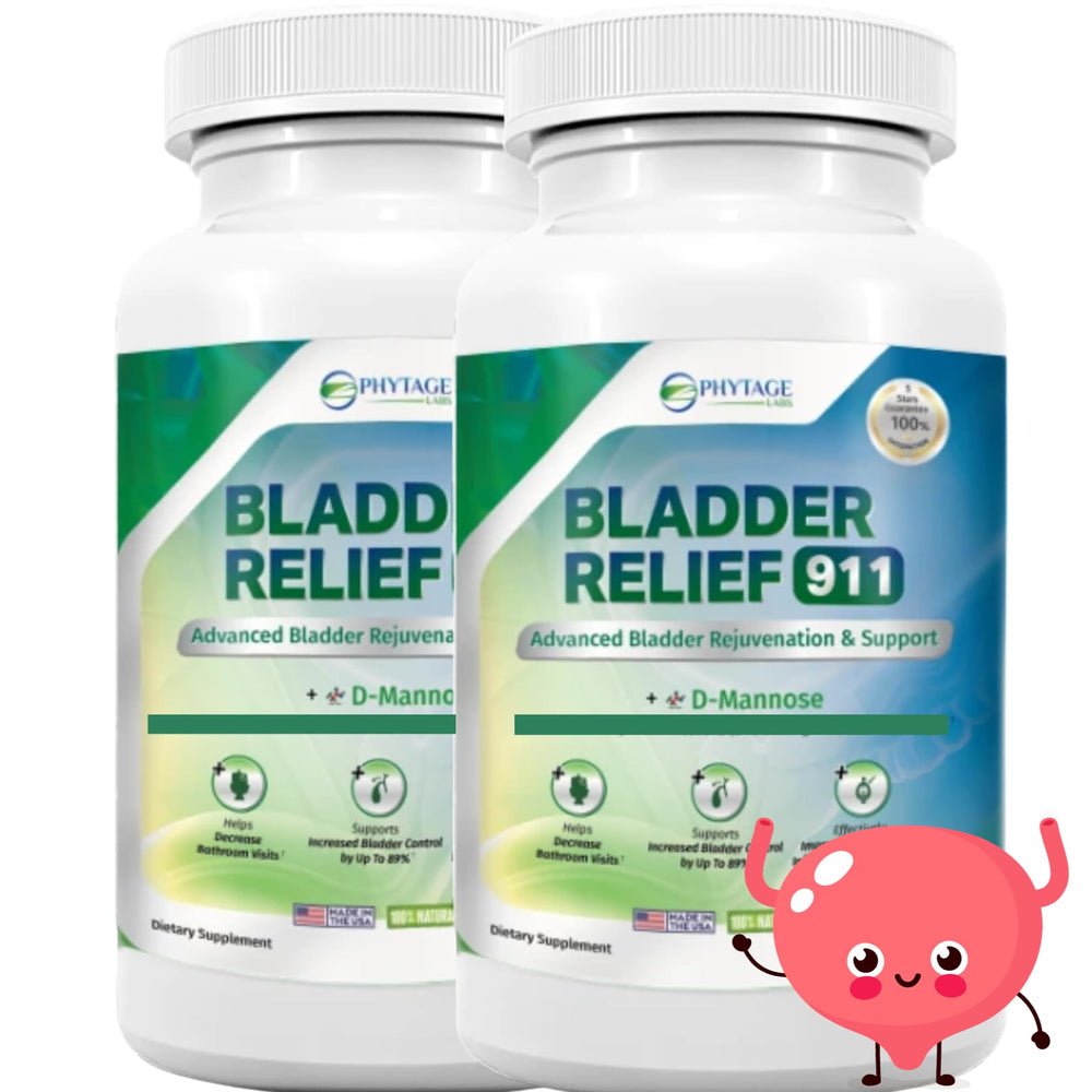 Phytage Labs Bladder Relief 911 bottle promoting daily urinary support.