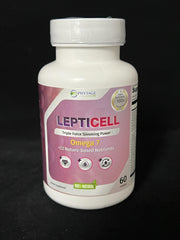 LeptiCell Omega-7s capsule emphasizing skin-supportive nutrients.
