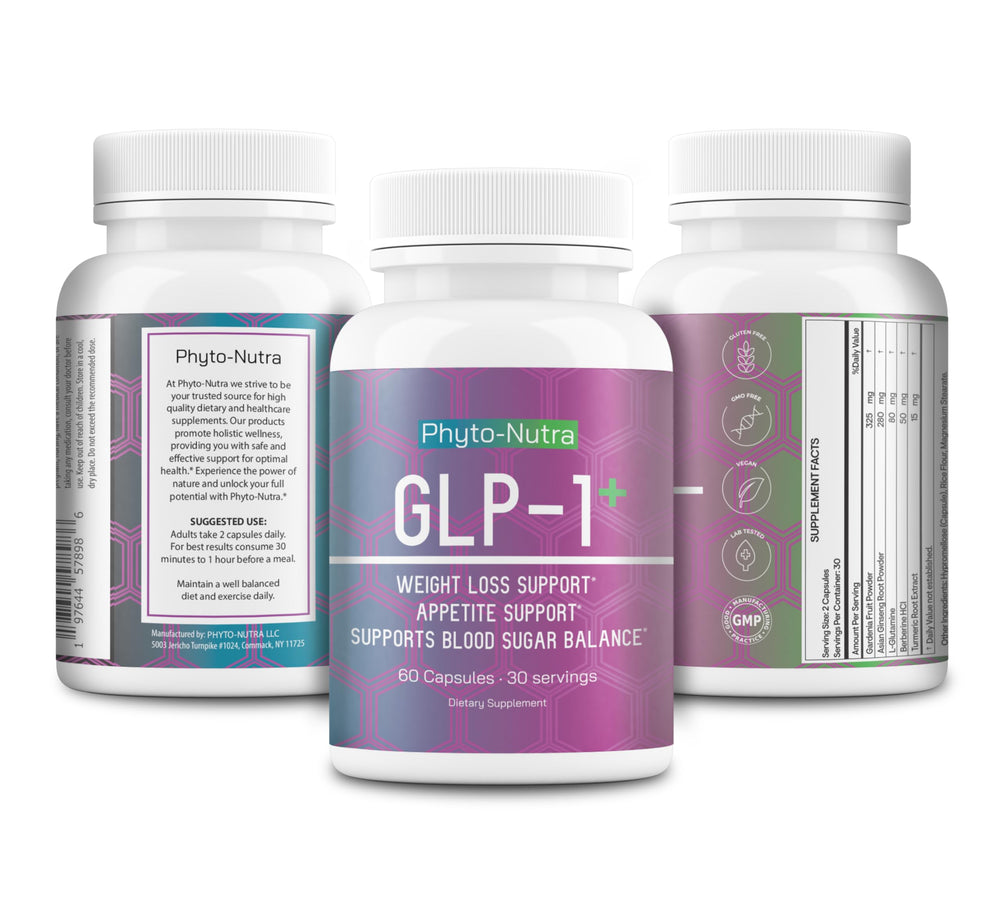Phyto-Nutra GLP-1 pills close-up highlighting plant-based formula for appetite control