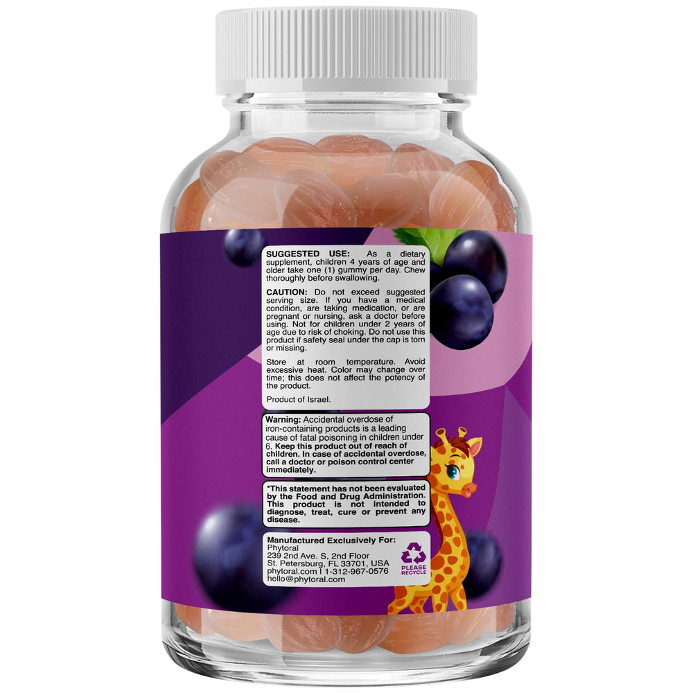 Phytoral Iron Gummies for Kids close-up of a gummy texture and chewable form