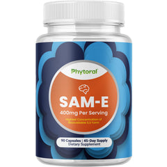 Phytoral Pure SAM E 400mg bottle front view supports mood balance and brain health