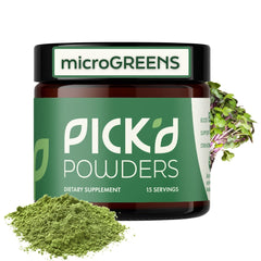 PICK'D POWDERS Microgreens powder bottle for easy daily greens and energy.
