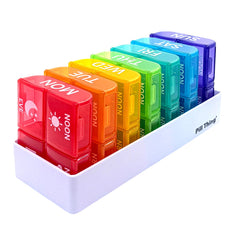 PILL THING color-coded weekly boxes for vitamins and medications.