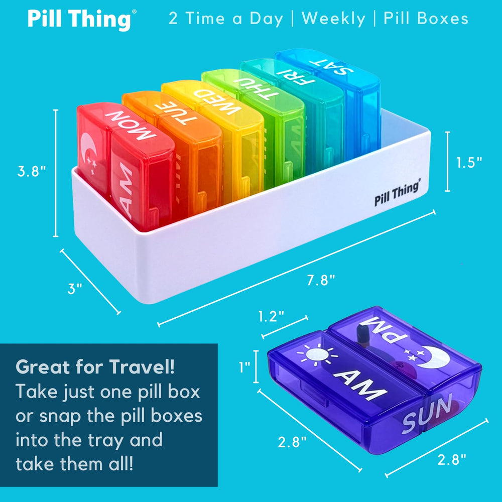 Pill Thing secure snap-in tray keeps pills upright during travel.