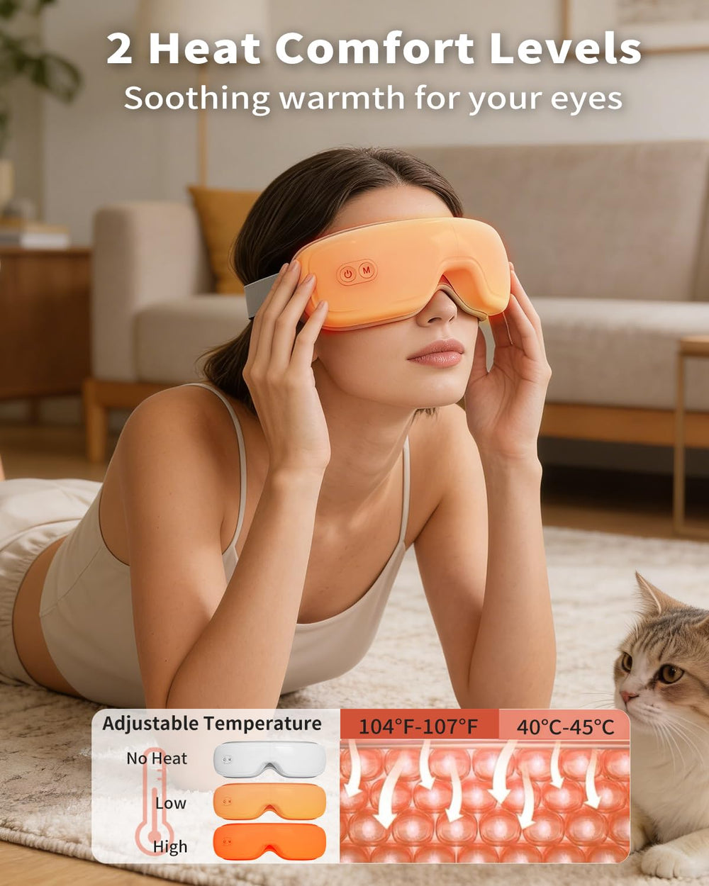 PinaiIon Pinailon Eye Massager heat display showing temperature options