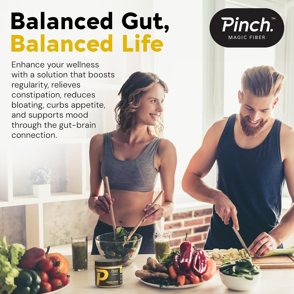 Pinch Magic Fiber lemon ginger glass with water highlights easy daily use
