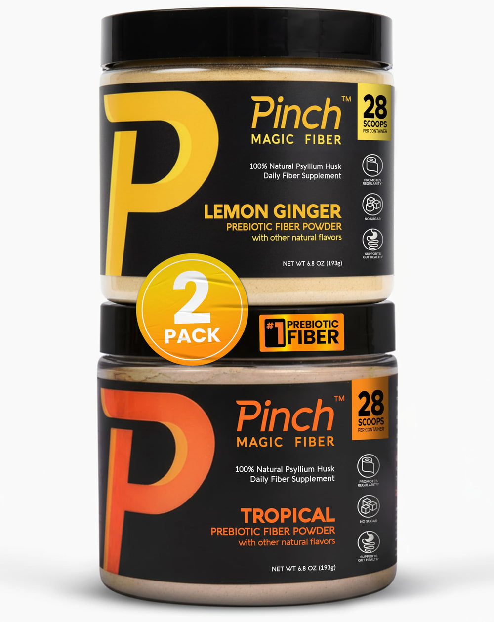 Pinch Magic Variety Pack bottle and scoop for convenient daily fiber support