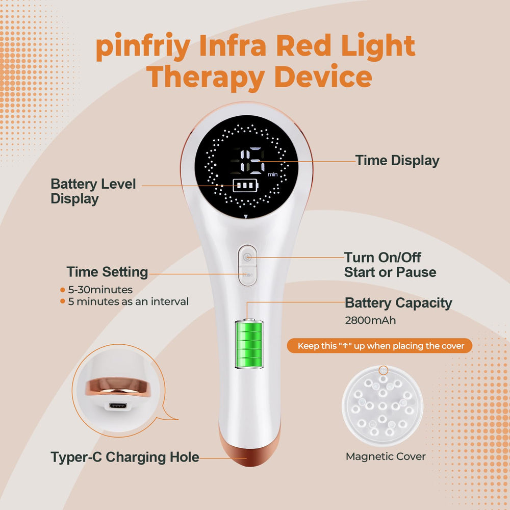 Pinfriy infrared therapy wand setup image showing easy controls and timer.