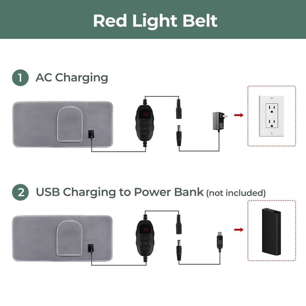 Pinfriy Red Light Belt works with outlet or power bank for flexible use.