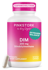 Pink Stork DIM bottle front for daily hormone balance support.