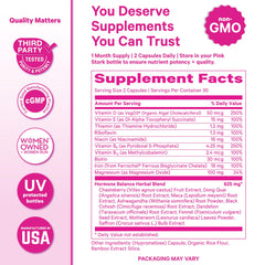 Pink Stork Hormone Balance capsules in bottle convey convenient daily routine.