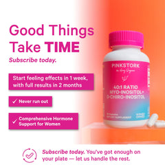 Pink Stork Inositol label detail with clear dosing information for reliable daily use.