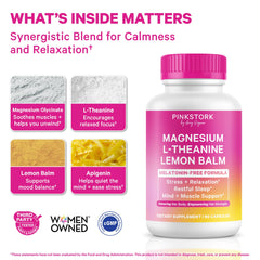 Pink Stork L-Theanine ingredient close-up promoting daytime calm and clarity.