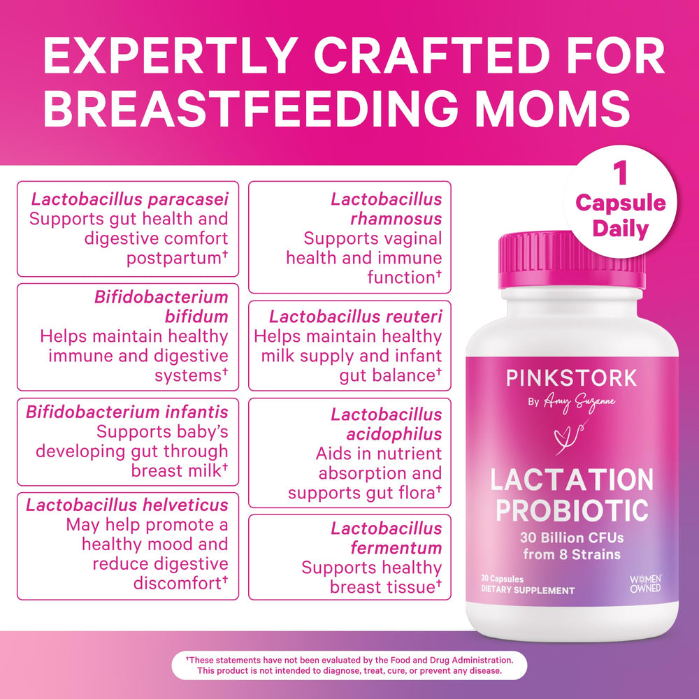 Close-up of Pink Stork probiotic capsules enabling easy daily supplementation.
