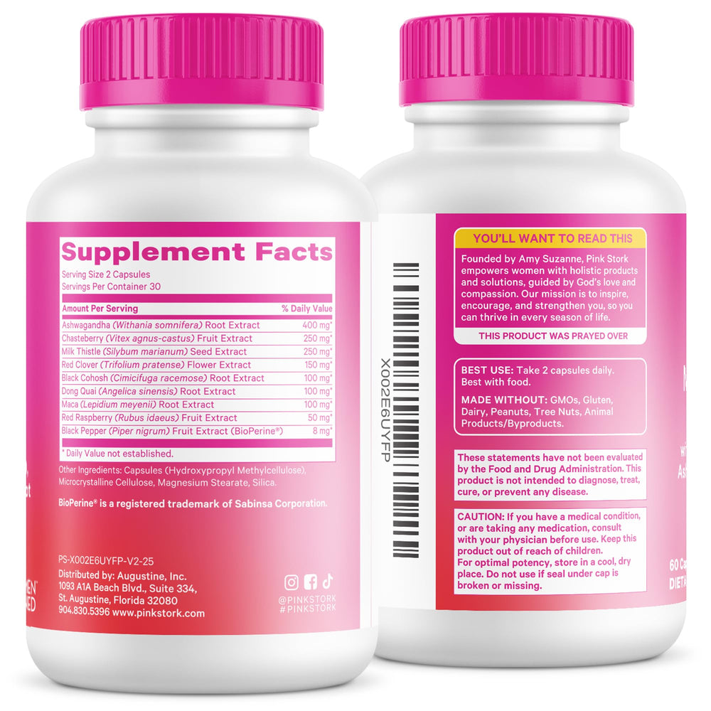 Pink Stork Menopause USA-facility bottle reflects trusted quality controls