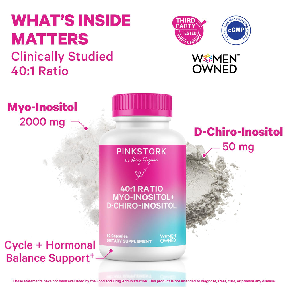 Close-up of Pink Stork capsules emphasizing convenient daily support.