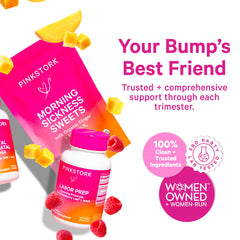 Illustration of prenatal nutrition featuring Pink Stork Omega-3 DHA