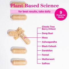 Holding a Pink Stork PMS bottle to support daily hormone balance.