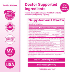 Pink Stork ashwagandha capsule closeup emphasizes hormonal harmony support.