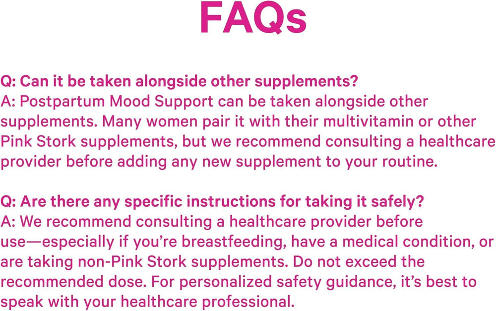 Vegan, allergen-free formula of Pink Stork Postpartum Mood Support