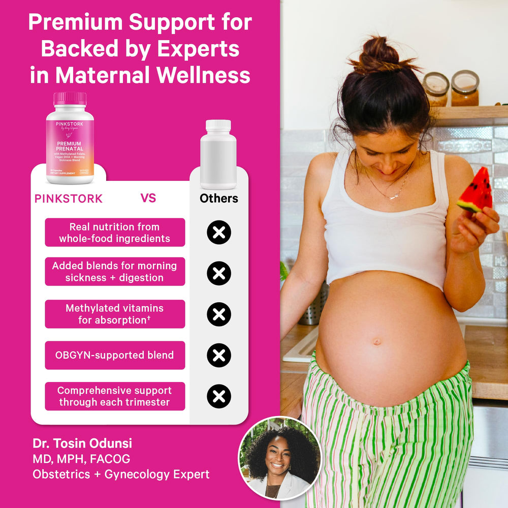 Pink Stork Premium Prenatal daily serve image showing two capsules for trimester-wide wellness