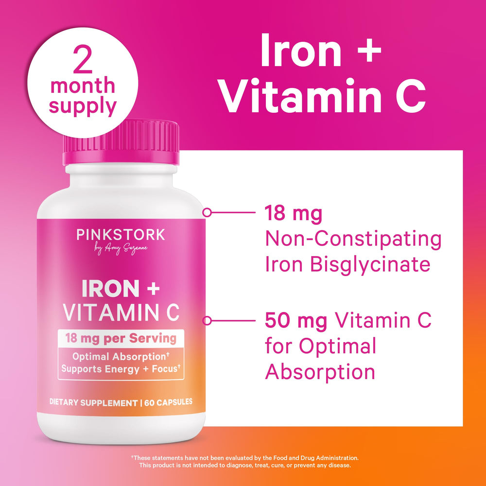 Pink Stork Prenatal Iron capsule close-up highlighting gentle iron bisglycinate