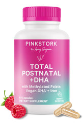 Front view of Pink Stork Total Postnatal bottle for postnatal support