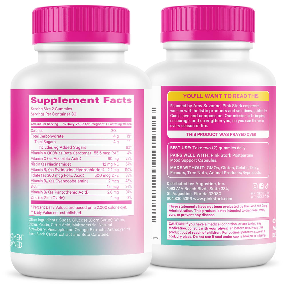 Pink Stork logo on packaging highlighting a women owned brand