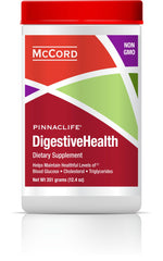 Pinnaclife DigestiveHealth canister closeup highlighting prebiotic fiber for gut support.