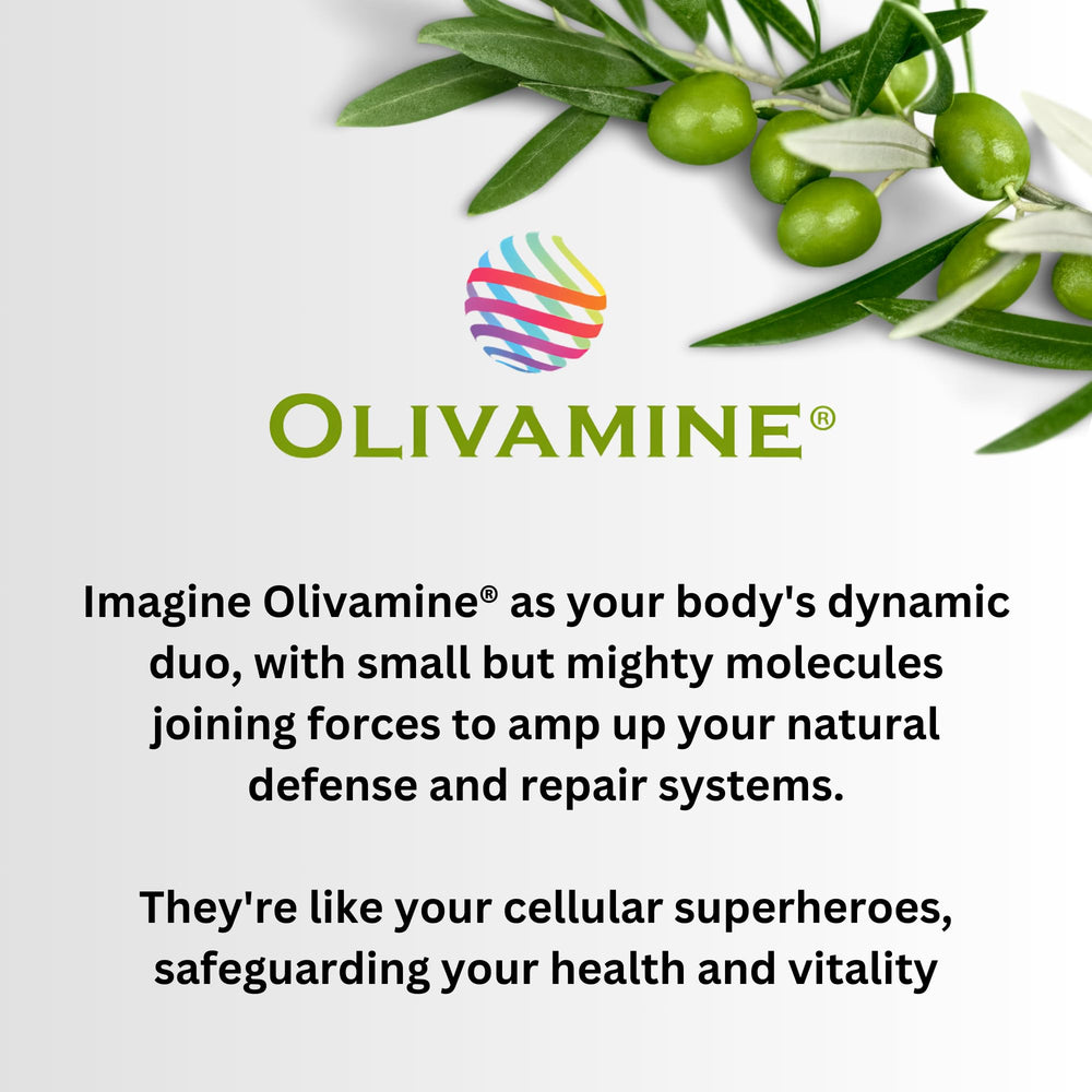 Pinnaclife Olivamine ingredient graphic emphasizes antioxidants supporting digestion.