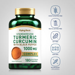 Piping Rock Turmeric Curcumin capsules close-up for daily use.