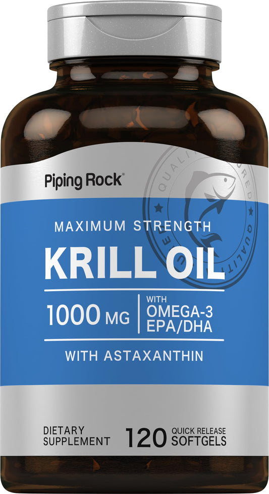 Piping Rock Krill Oil 1000mg bottle for daily omega-3 support