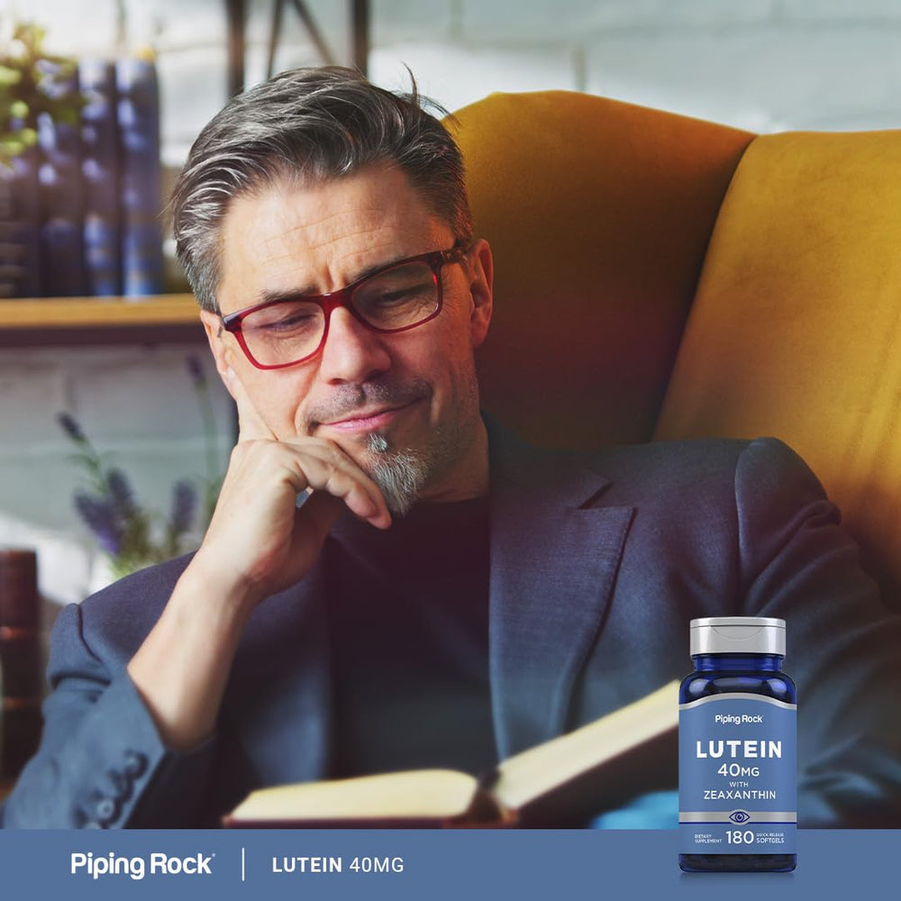 Piping Rock Lutein Zeaxanthin bottle open illustrates easy dosing.