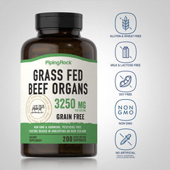 Piping Rock blend of liver, kidney, pancreas, heart, and spleen capsules delivering broad nutrient coverage.