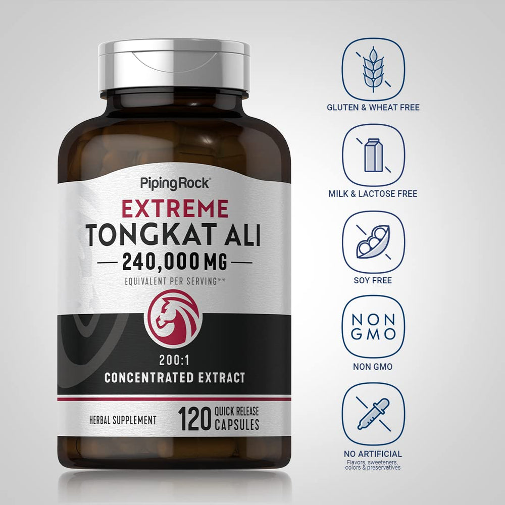 Piping Rock Tongkat Ali capsules arranged for easy daily use