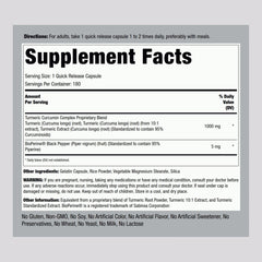 Piping Rock Turmeric Curcumin bottle back view with ingredients.