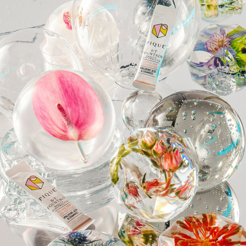 PIQUE BT Fountain Beauty no added sugar label communicates clean hydration