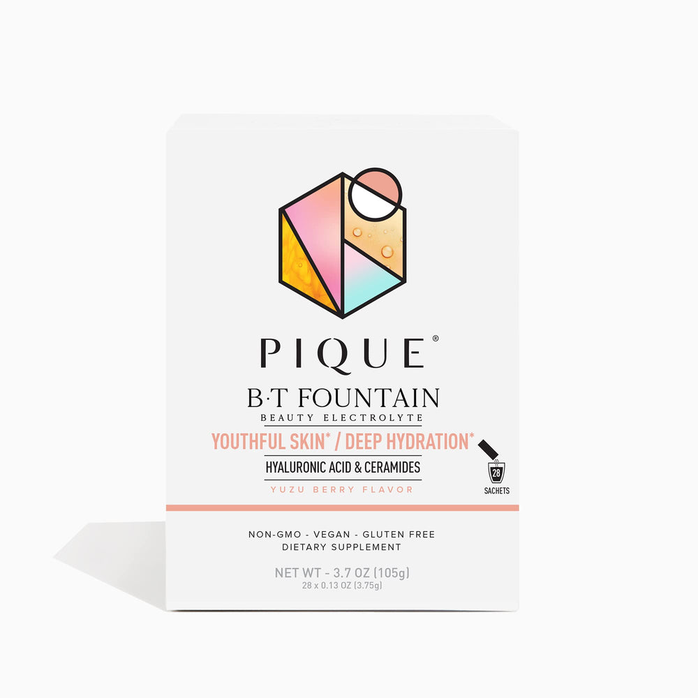 PIQUE BT Fountain Beauty packshot showing 28 sticks for on-the-go hydration