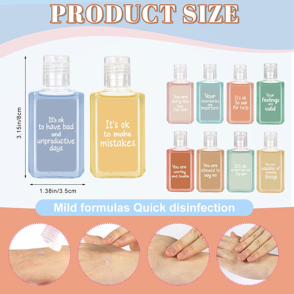 Piuaeue hand sanitizer with positive affirmation stickers for mindful quick cleanups.