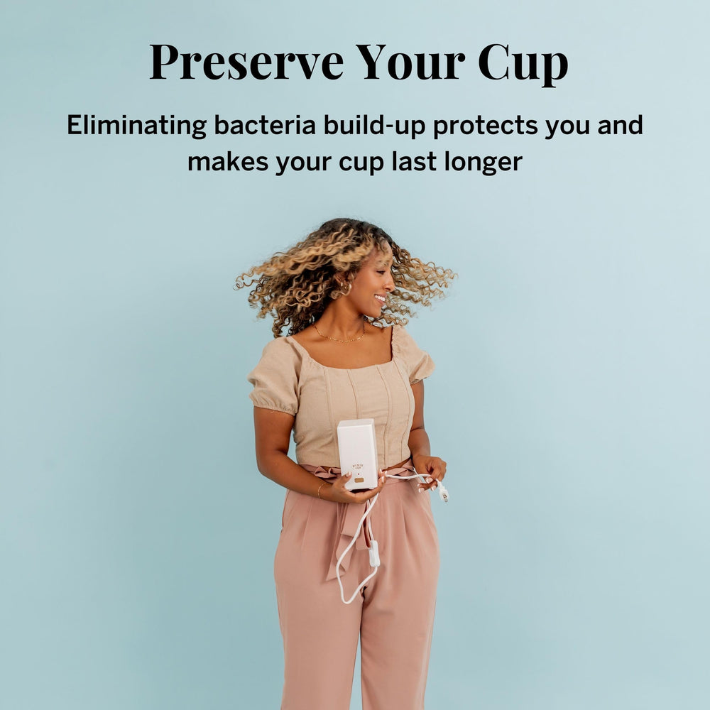 Pixie Cup in use with easy removal and leak-free protection during activity.