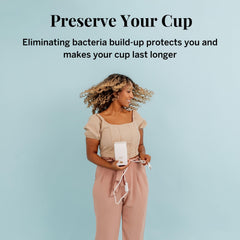 Pixie Cup in use with easy removal and leak-free protection during activity.
